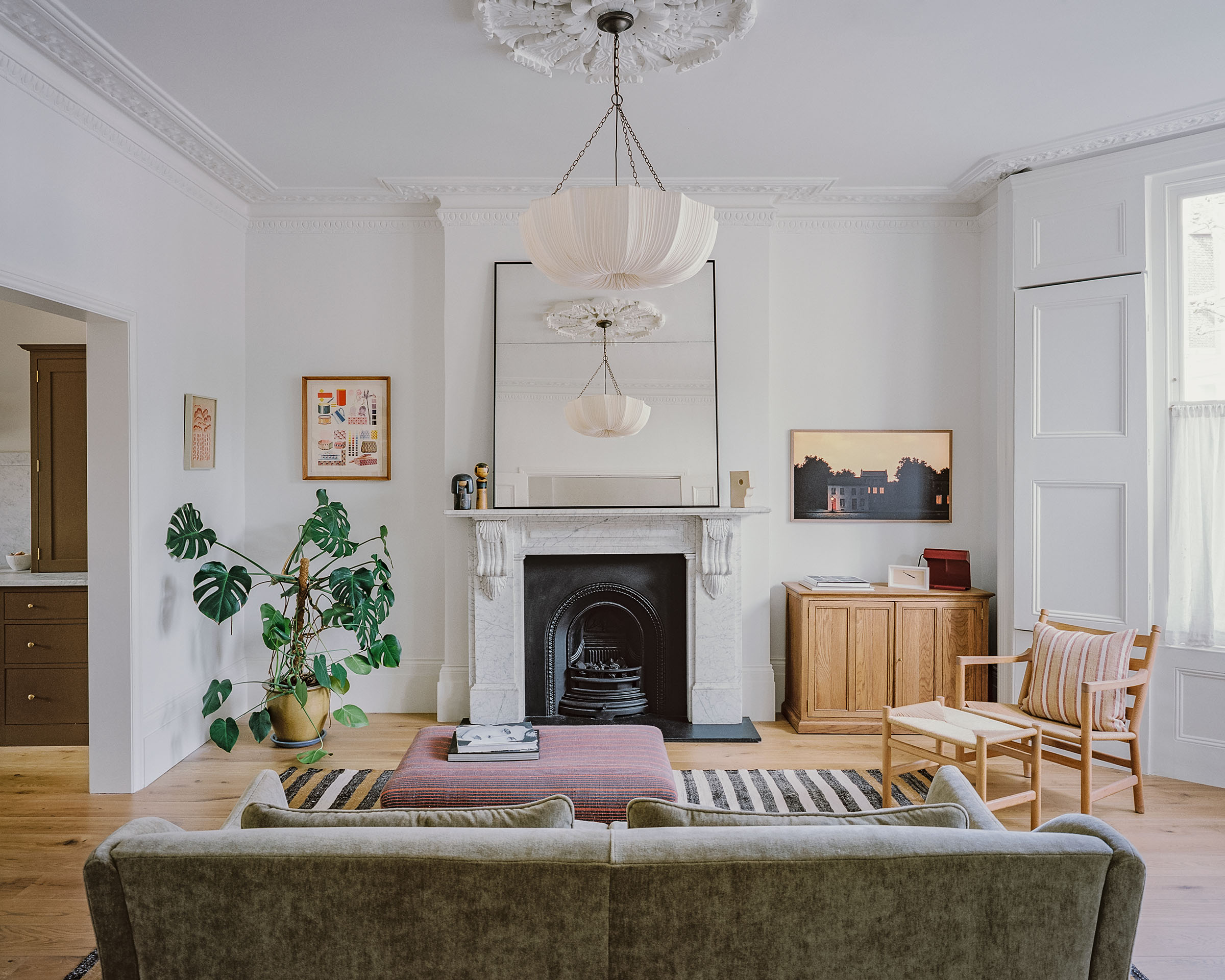 modern victorian living room panelling and marble chimney piece